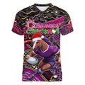 Merry Christmas Broncos Women V-Neck T-Shirt Aboriginal Santa Rugby Mascot - Brisbane