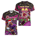Merry Christmas Broncos Women V-Neck T-Shirt Aboriginal Santa Rugby Mascot - Brisbane