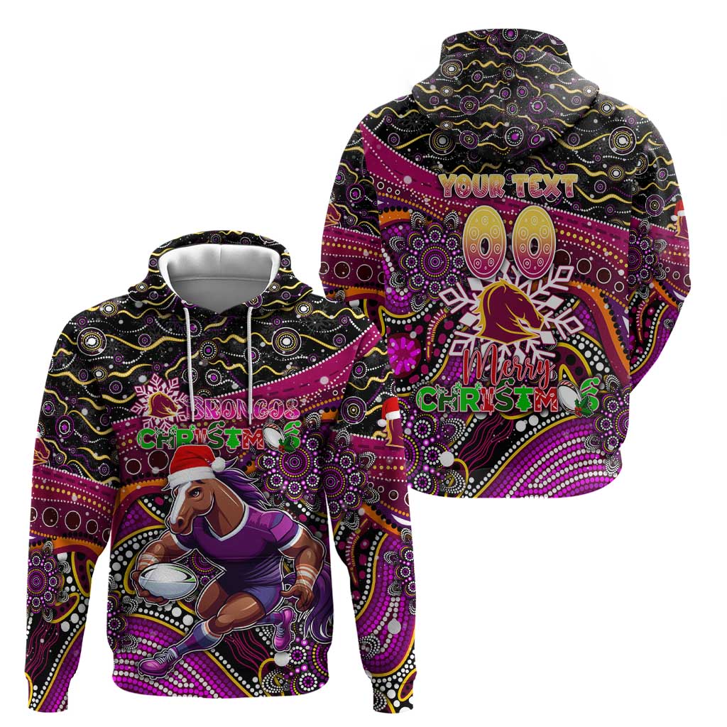 Merry Christmas Broncos Zip Hoodie Aboriginal Santa Rugby Mascot - Brisbane