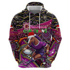 Merry Christmas Broncos Zip Hoodie Aboriginal Santa Rugby Mascot - Brisbane