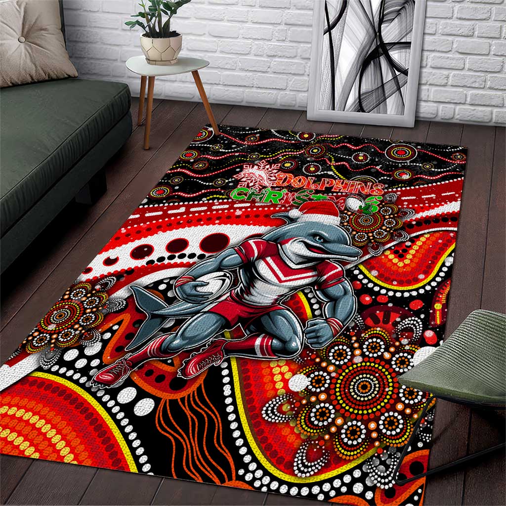 Merry Christmas Dolphins Area Rug Aboriginal Santa Rugby Mascot - Redcliffe