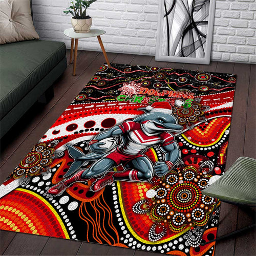 Merry Christmas Dolphins Area Rug Aboriginal Santa Rugby Mascot - Redcliffe