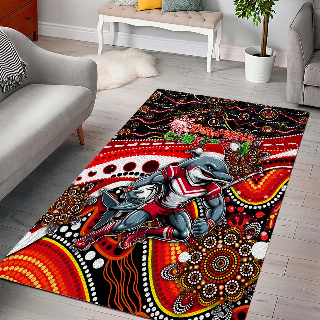 Merry Christmas Dolphins Area Rug Aboriginal Santa Rugby Mascot - Redcliffe