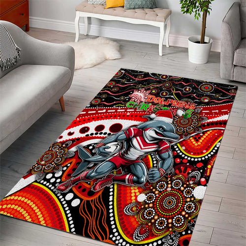 Merry Christmas Dolphins Area Rug Aboriginal Santa Rugby Mascot - Redcliffe