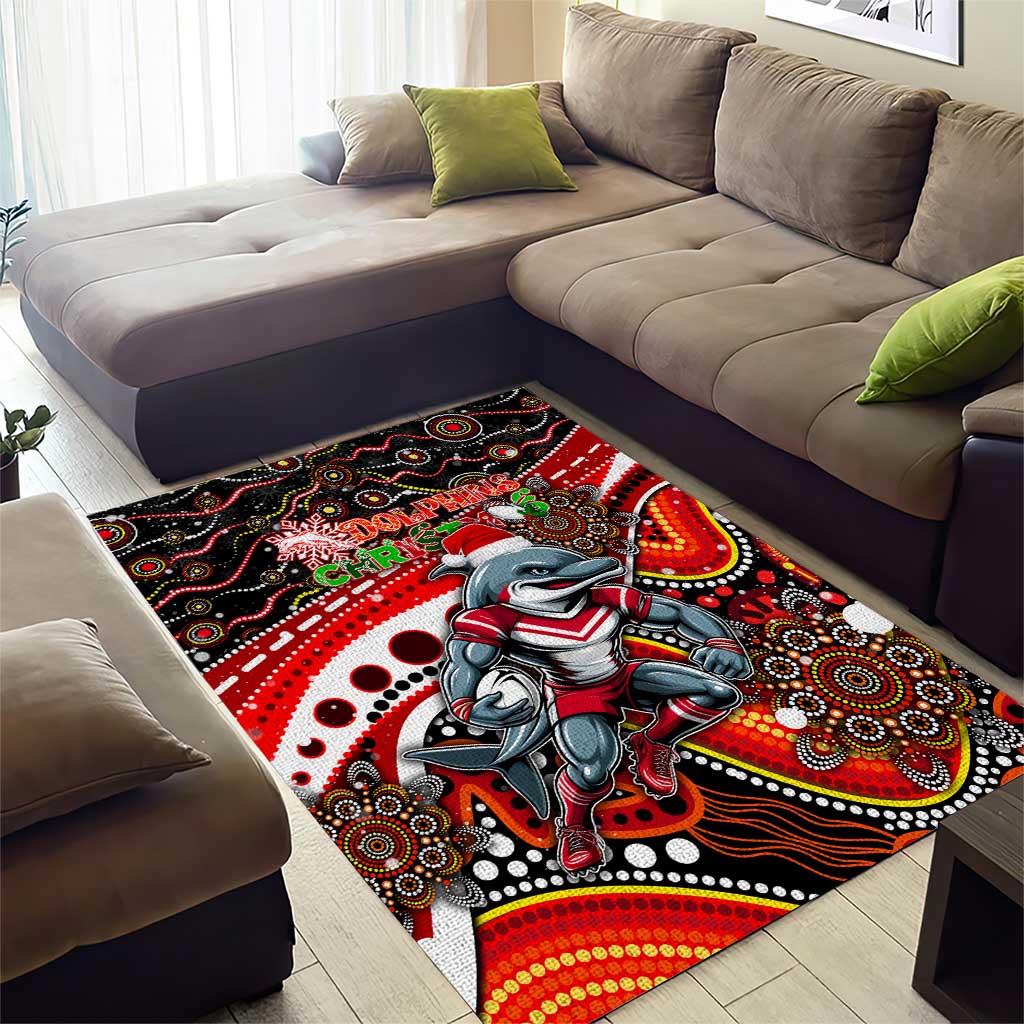 Merry Christmas Dolphins Area Rug Aboriginal Santa Rugby Mascot - Redcliffe