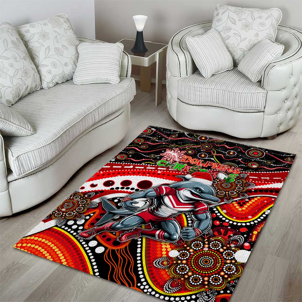 Merry Christmas Dolphins Area Rug Aboriginal Santa Rugby Mascot - Redcliffe