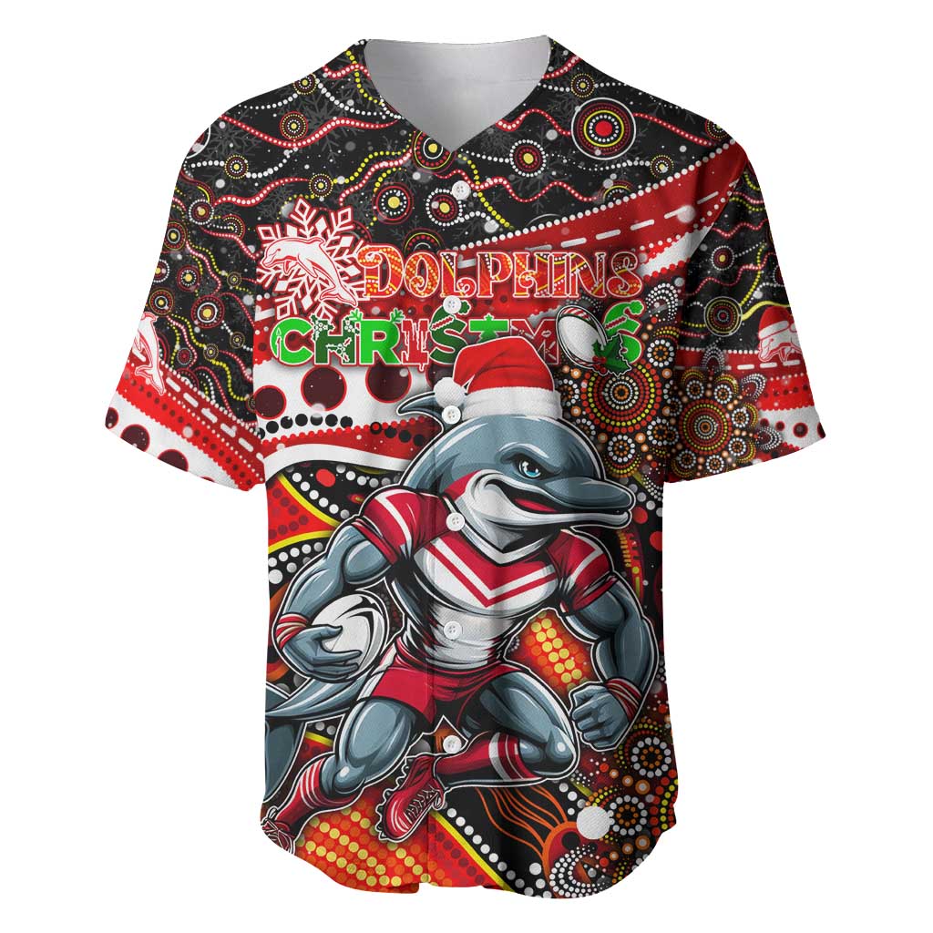 Merry Christmas Dolphins Baseball Jersey Aboriginal Santa Rugby Mascot - Redcliffe