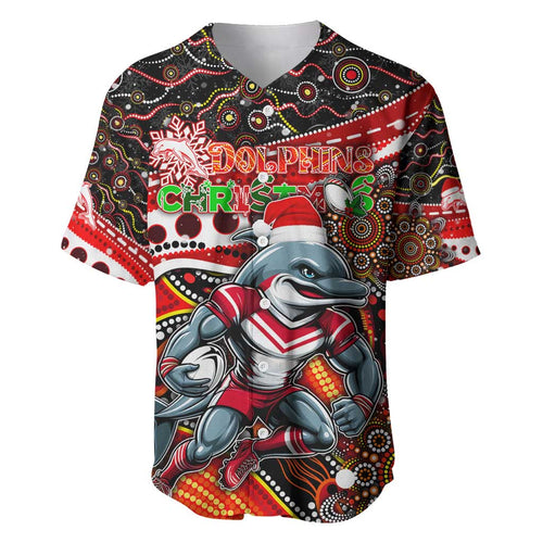 Merry Christmas Dolphins Baseball Jersey Aboriginal Santa Rugby Mascot - Redcliffe