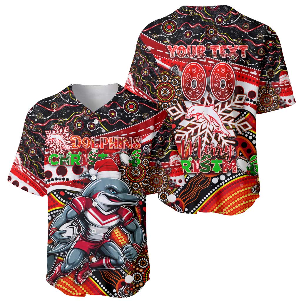 Merry Christmas Dolphins Baseball Jersey Aboriginal Santa Rugby Mascot - Redcliffe