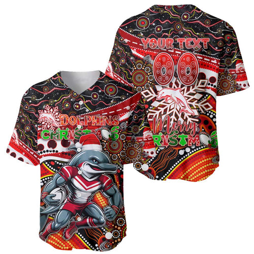 Merry Christmas Dolphins Baseball Jersey Aboriginal Santa Rugby Mascot - Redcliffe