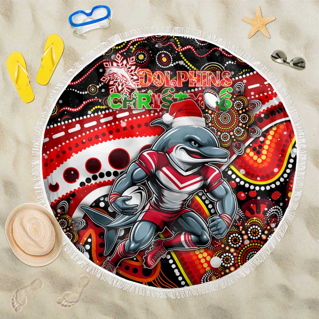 Merry Christmas Dolphins Beach Blanket Aboriginal Santa Rugby Mascot - Redcliffe