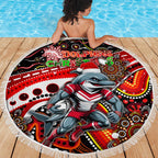 Merry Christmas Dolphins Beach Blanket Aboriginal Santa Rugby Mascot - Redcliffe