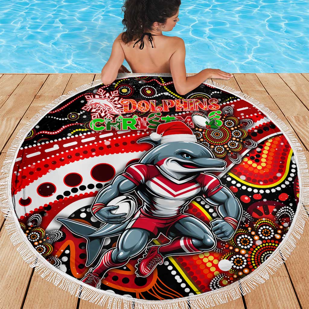 Merry Christmas Dolphins Beach Blanket Aboriginal Santa Rugby Mascot - Redcliffe