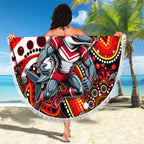 Merry Christmas Dolphins Beach Blanket Aboriginal Santa Rugby Mascot - Redcliffe