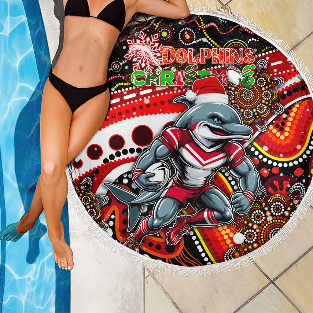 Merry Christmas Dolphins Beach Blanket Aboriginal Santa Rugby Mascot - Redcliffe