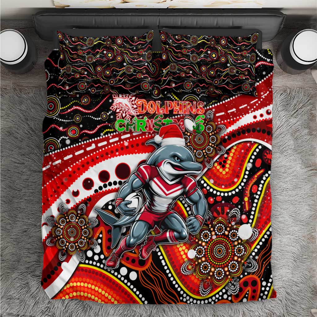 Merry Christmas Dolphins Bedding Set Aboriginal Santa Rugby Mascot - Redcliffe