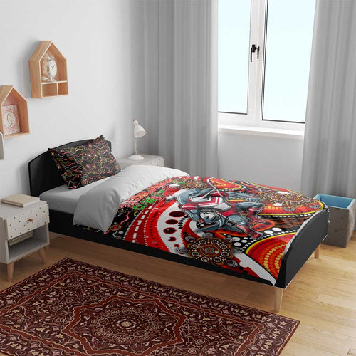 Merry Christmas Dolphins Bedding Set Aboriginal Santa Rugby Mascot - Redcliffe