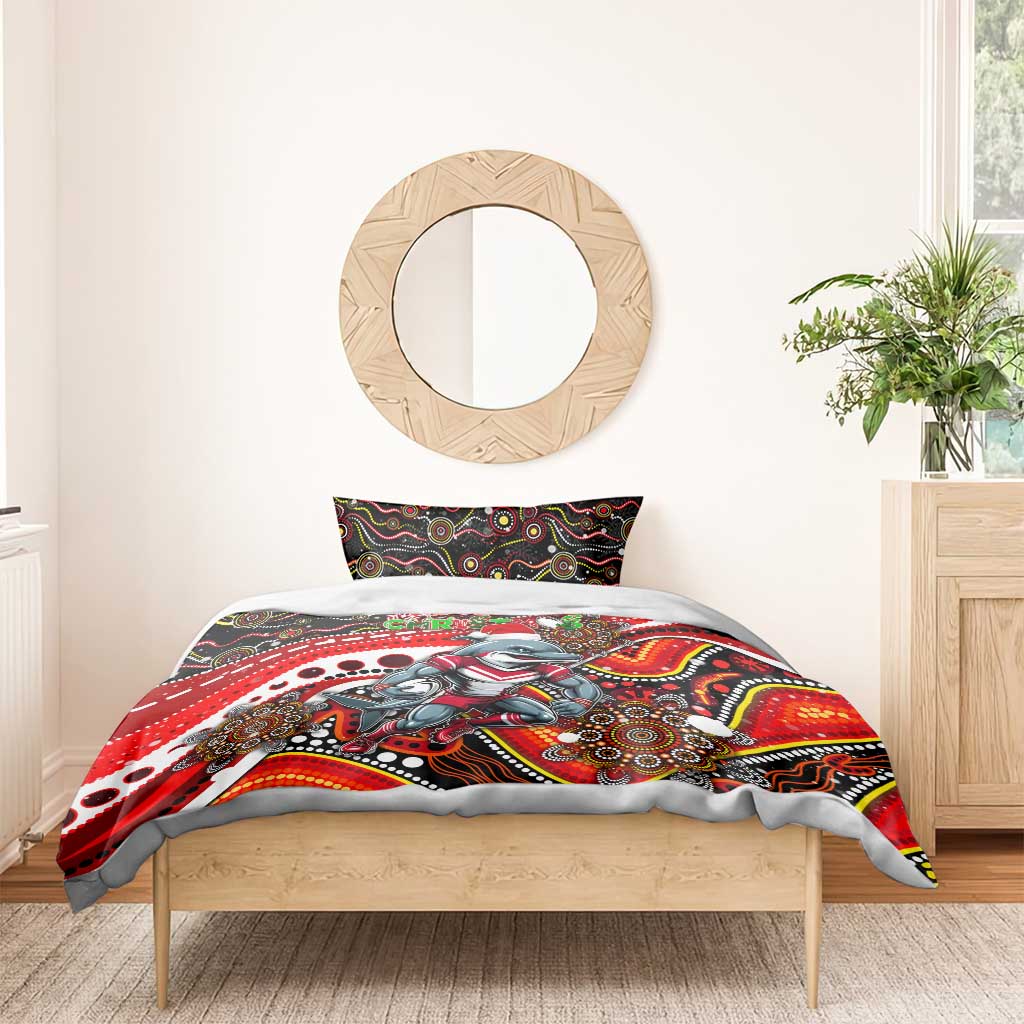 Merry Christmas Dolphins Bedding Set Aboriginal Santa Rugby Mascot - Redcliffe