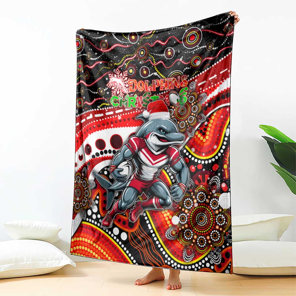 Merry Christmas Dolphins Blanket Aboriginal Santa Rugby Mascot - Redcliffe