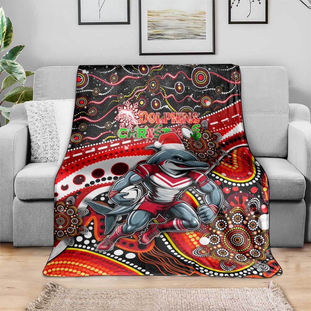 Merry Christmas Dolphins Blanket Aboriginal Santa Rugby Mascot - Redcliffe