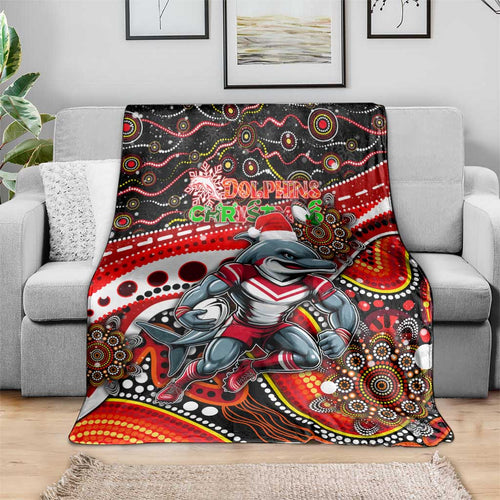 Merry Christmas Dolphins Blanket Aboriginal Santa Rugby Mascot - Redcliffe