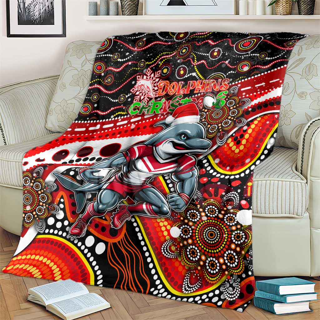 Merry Christmas Dolphins Blanket Aboriginal Santa Rugby Mascot - Redcliffe