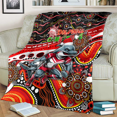 Merry Christmas Dolphins Blanket Aboriginal Santa Rugby Mascot - Redcliffe