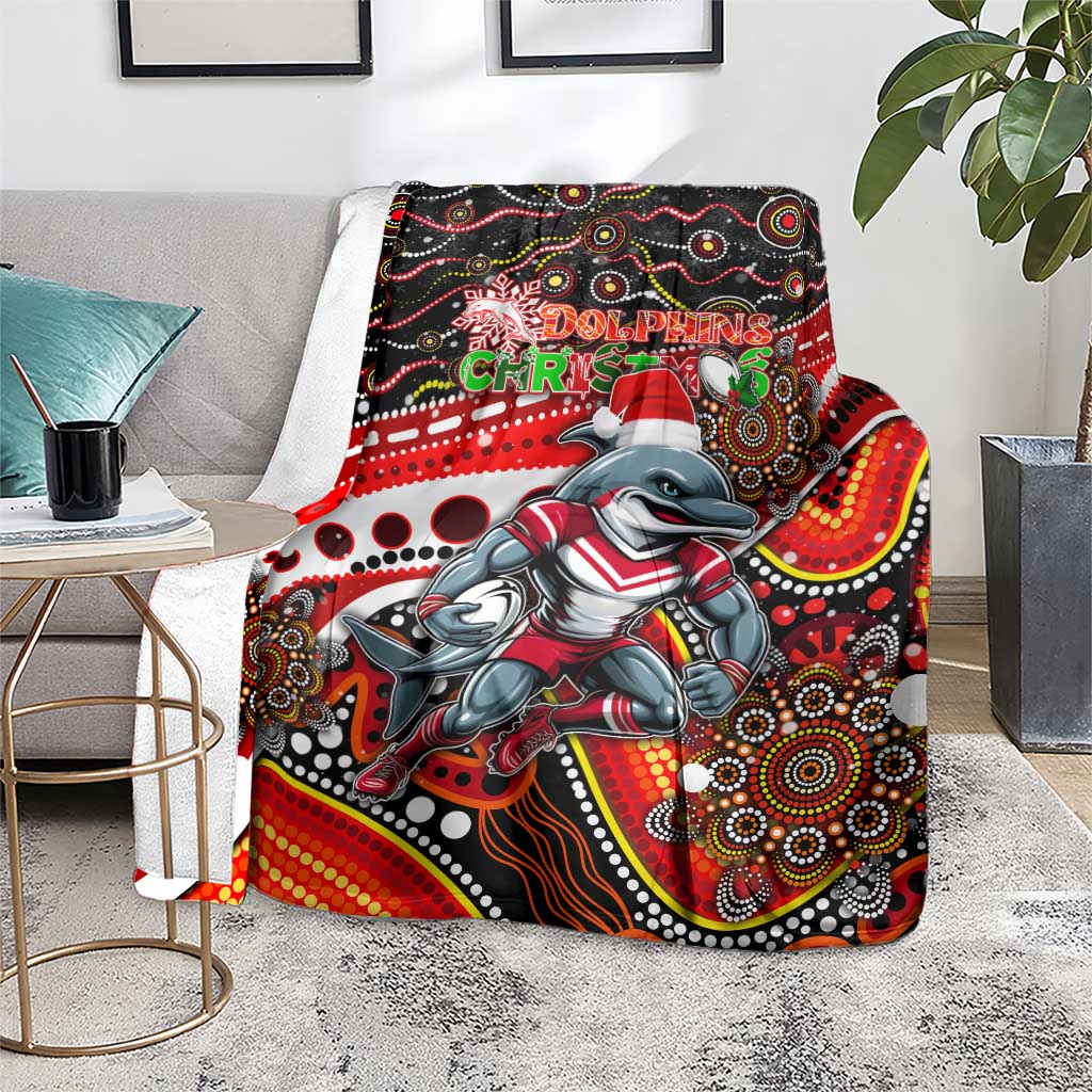 Merry Christmas Dolphins Blanket Aboriginal Santa Rugby Mascot - Redcliffe