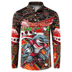 Merry Christmas Dolphins Button Sweatshirt Aboriginal Santa Rugby Mascot - Redcliffe