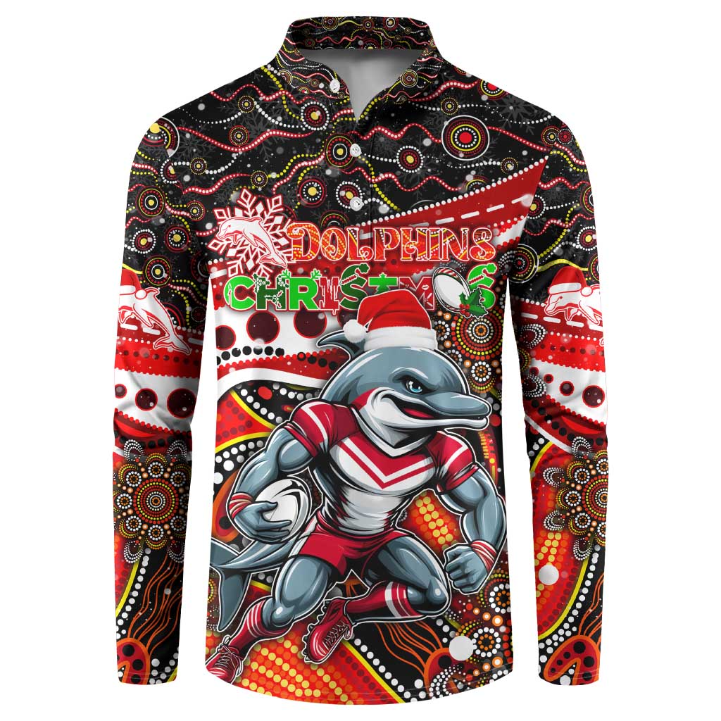 Merry Christmas Dolphins Button Sweatshirt Aboriginal Santa Rugby Mascot - Redcliffe