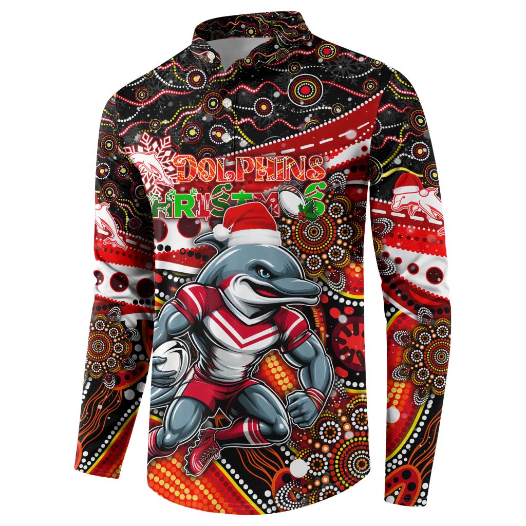Merry Christmas Dolphins Button Sweatshirt Aboriginal Santa Rugby Mascot - Redcliffe