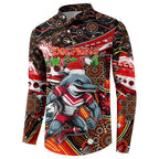 Merry Christmas Dolphins Button Sweatshirt Aboriginal Santa Rugby Mascot - Redcliffe