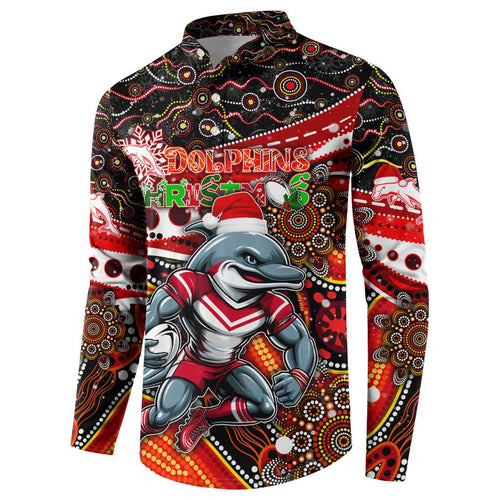 Merry Christmas Dolphins Button Sweatshirt Aboriginal Santa Rugby Mascot - Redcliffe