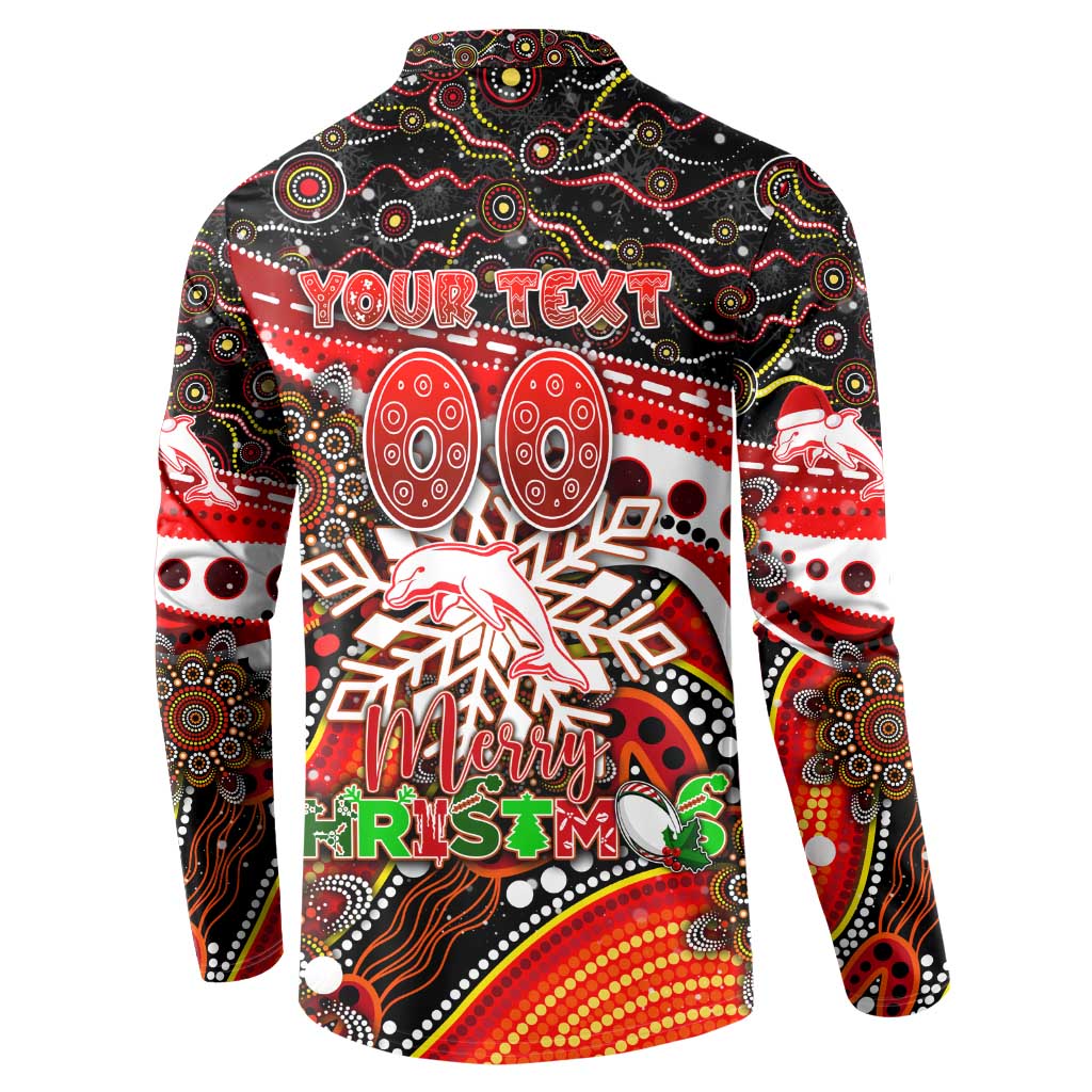 Merry Christmas Dolphins Button Sweatshirt Aboriginal Santa Rugby Mascot - Redcliffe