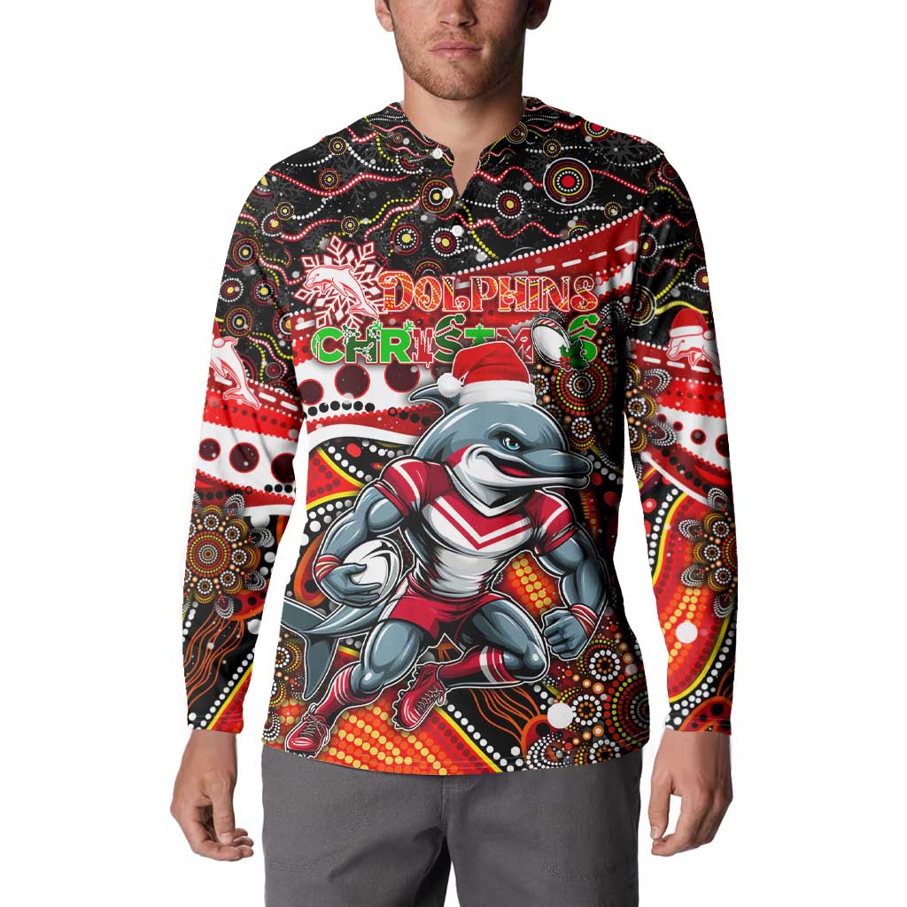 Merry Christmas Dolphins Button Sweatshirt Aboriginal Santa Rugby Mascot - Redcliffe