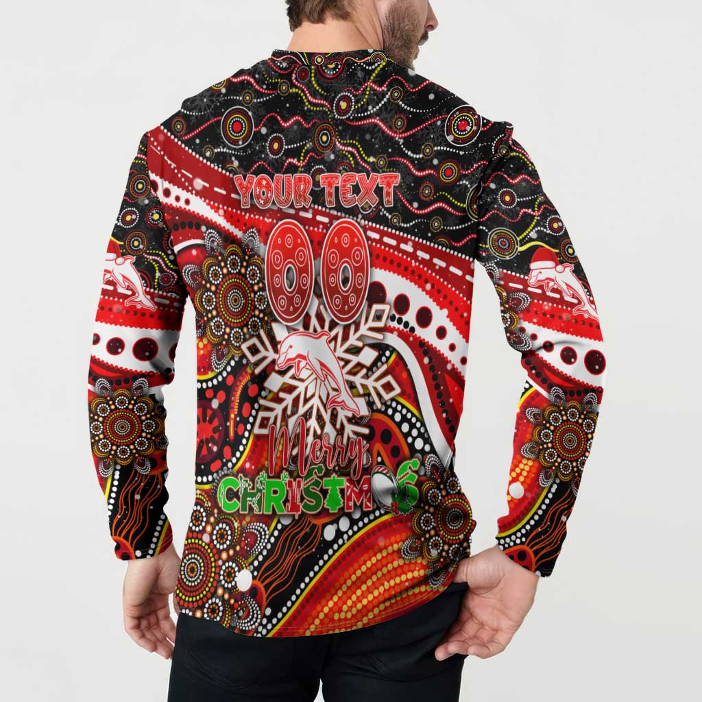 Merry Christmas Dolphins Button Sweatshirt Aboriginal Santa Rugby Mascot - Redcliffe