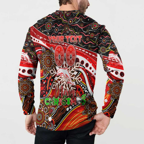 Merry Christmas Dolphins Button Sweatshirt Aboriginal Santa Rugby Mascot - Redcliffe