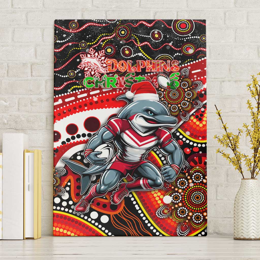Merry Christmas Dolphins Canvas Wall Art Aboriginal Santa Rugby Mascot - Redcliffe