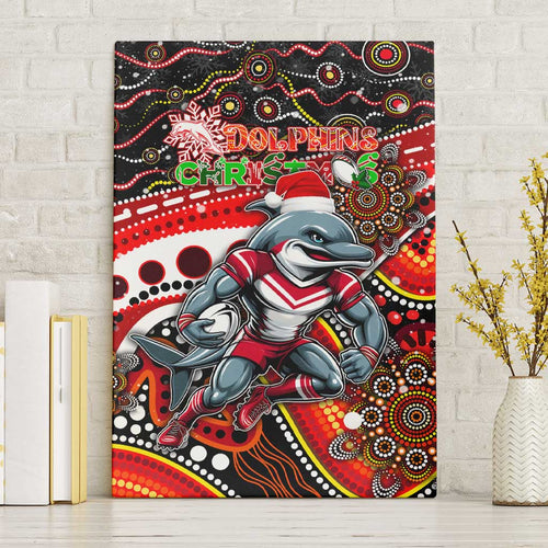 Merry Christmas Dolphins Canvas Wall Art Aboriginal Santa Rugby Mascot - Redcliffe