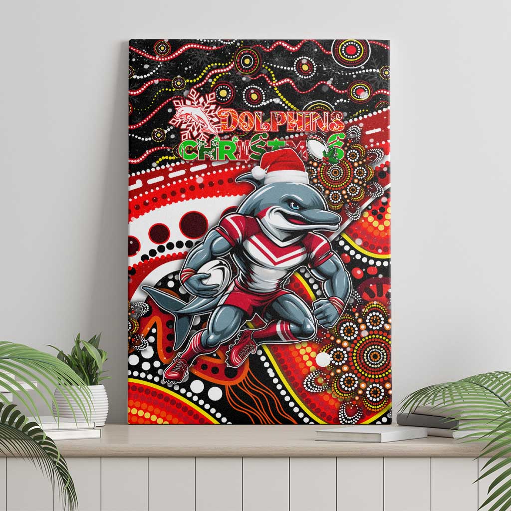 Merry Christmas Dolphins Canvas Wall Art Aboriginal Santa Rugby Mascot - Redcliffe
