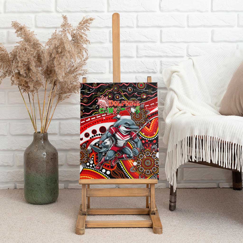 Merry Christmas Dolphins Canvas Wall Art Aboriginal Santa Rugby Mascot - Redcliffe