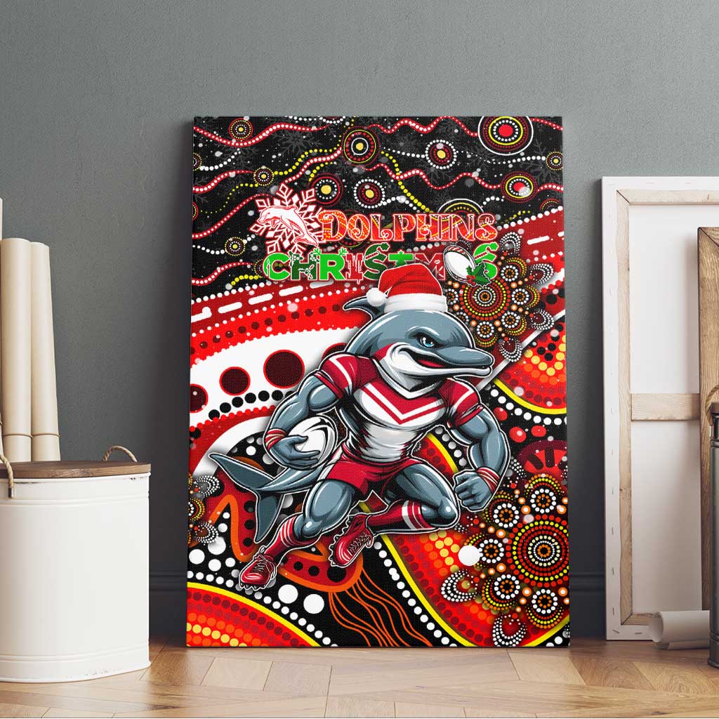 Merry Christmas Dolphins Canvas Wall Art Aboriginal Santa Rugby Mascot - Redcliffe