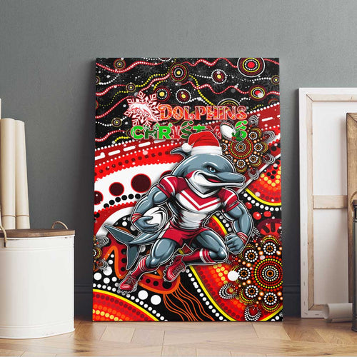 Merry Christmas Dolphins Canvas Wall Art Aboriginal Santa Rugby Mascot - Redcliffe