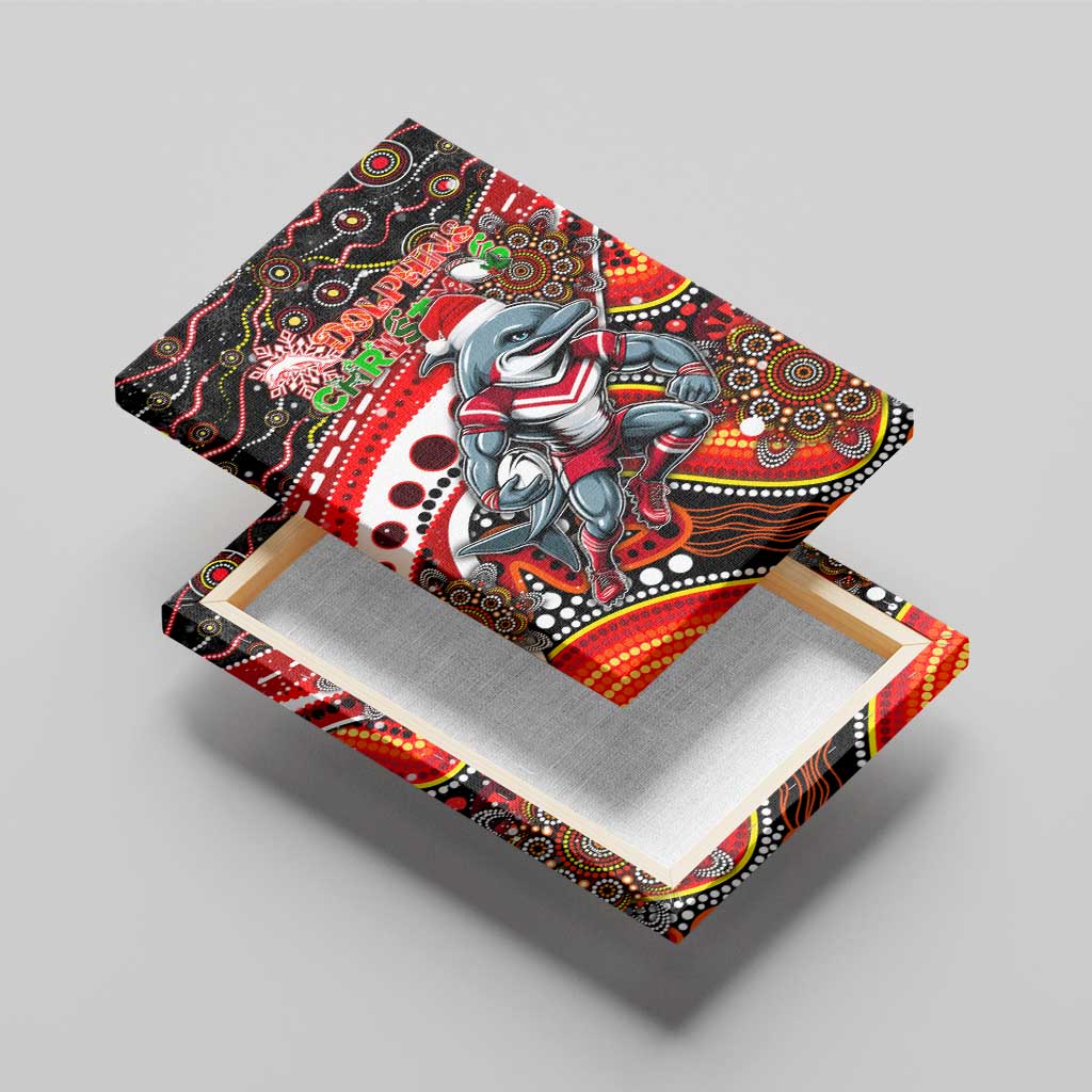 Merry Christmas Dolphins Canvas Wall Art Aboriginal Santa Rugby Mascot - Redcliffe