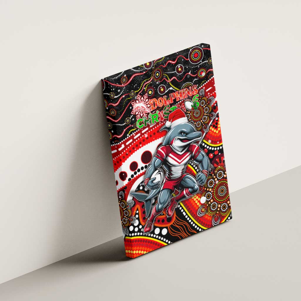 Merry Christmas Dolphins Canvas Wall Art Aboriginal Santa Rugby Mascot - Redcliffe