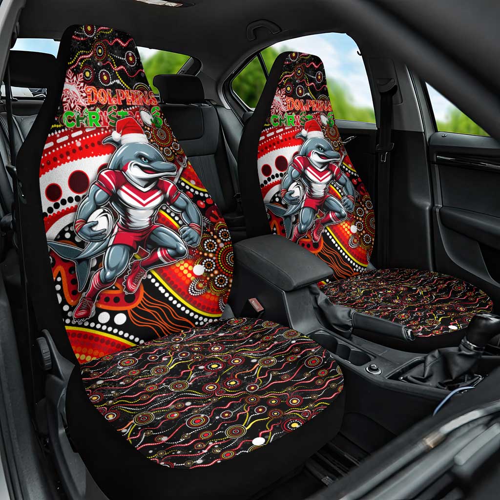 Merry Christmas Dolphins Car Seat Cover Aboriginal Santa Rugby Mascot - Redcliffe