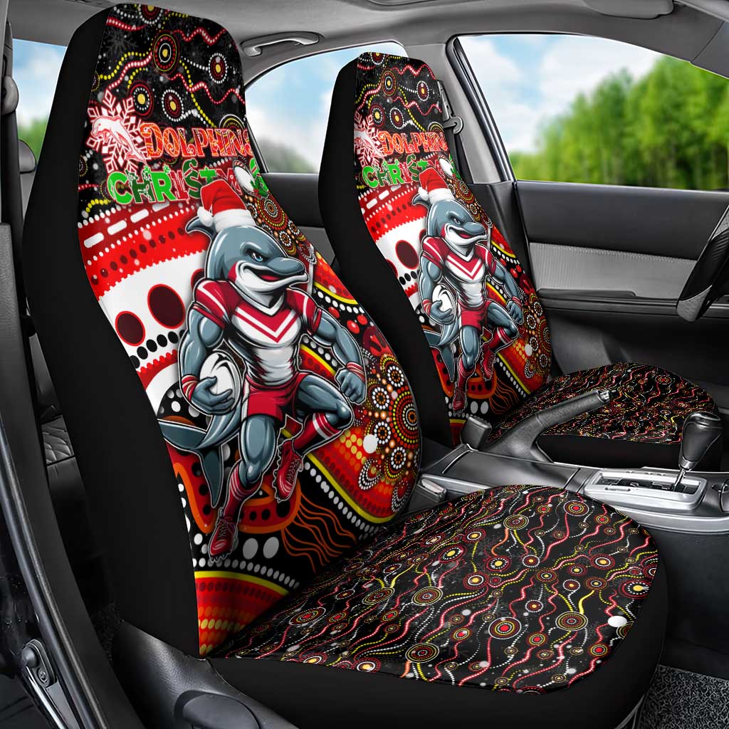 Merry Christmas Dolphins Car Seat Cover Aboriginal Santa Rugby Mascot - Redcliffe