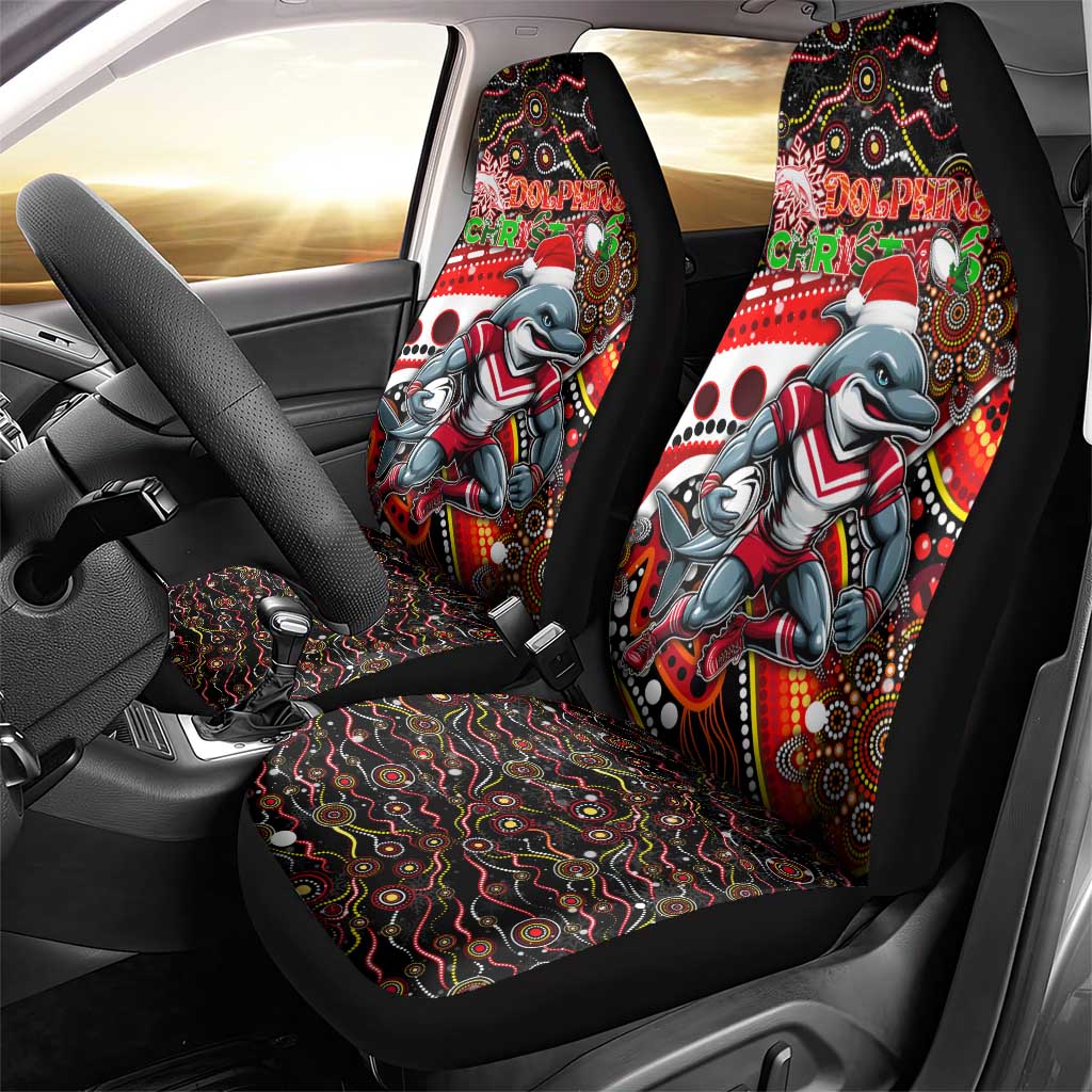 Merry Christmas Dolphins Car Seat Cover Aboriginal Santa Rugby Mascot - Redcliffe