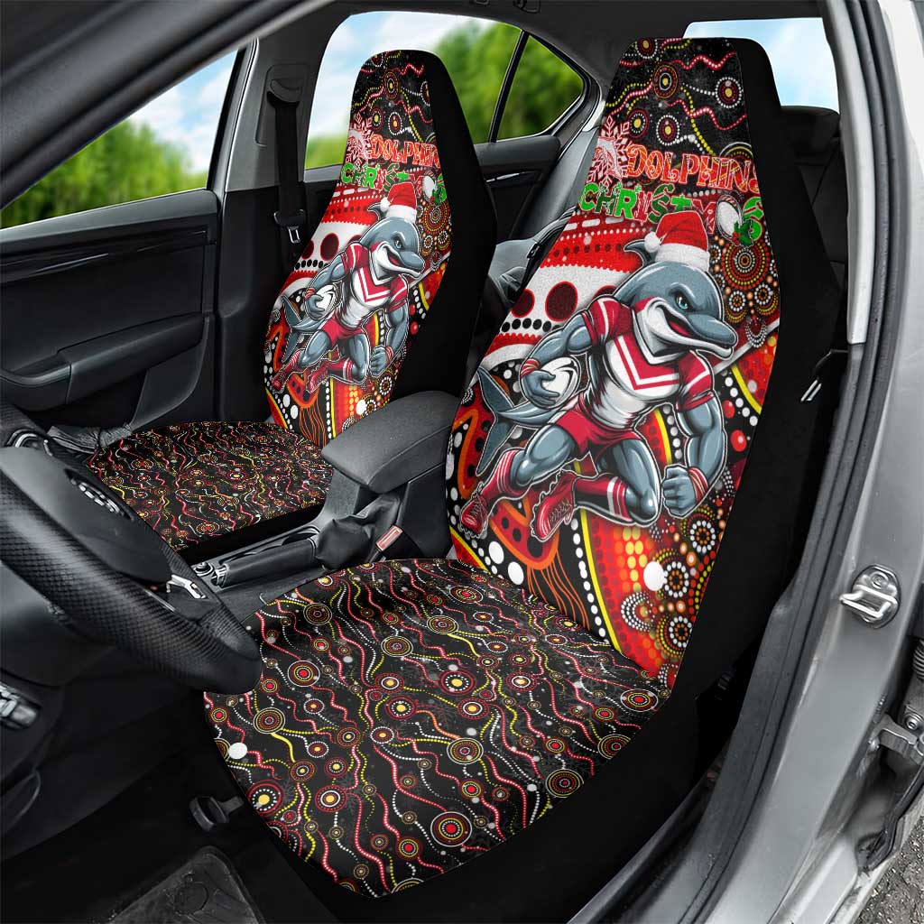 Merry Christmas Dolphins Car Seat Cover Aboriginal Santa Rugby Mascot - Redcliffe