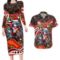 Merry Christmas Dolphins Couples Matching Long Sleeve Bodycon Dress and Hawaiian Shirt Aboriginal Santa Rugby Mascot - Redcliffe
